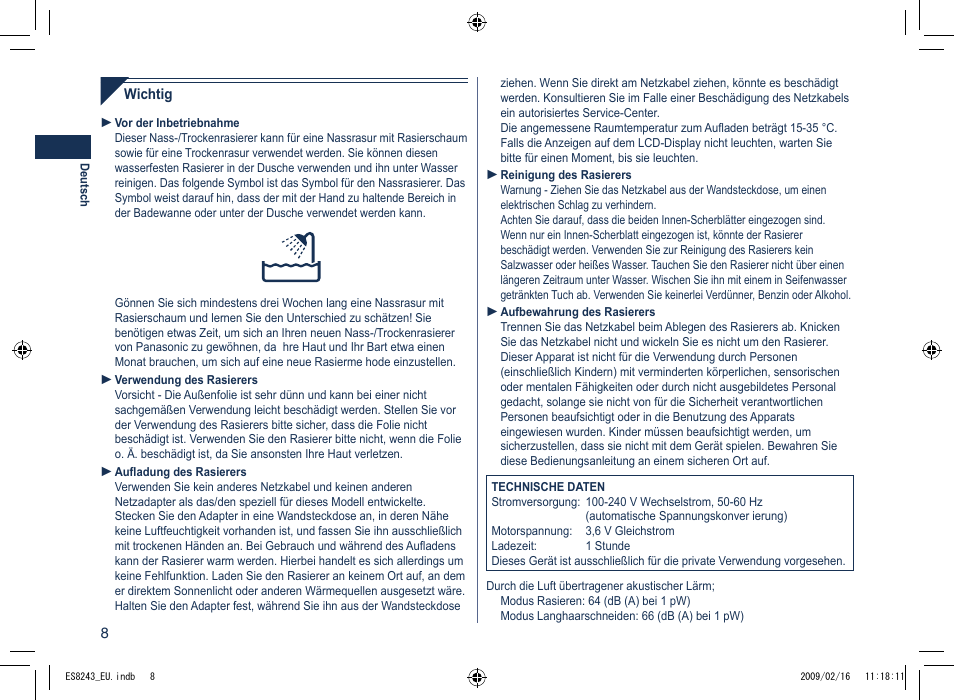 Panasonic ES8243 User Manual | Page 8 / 116