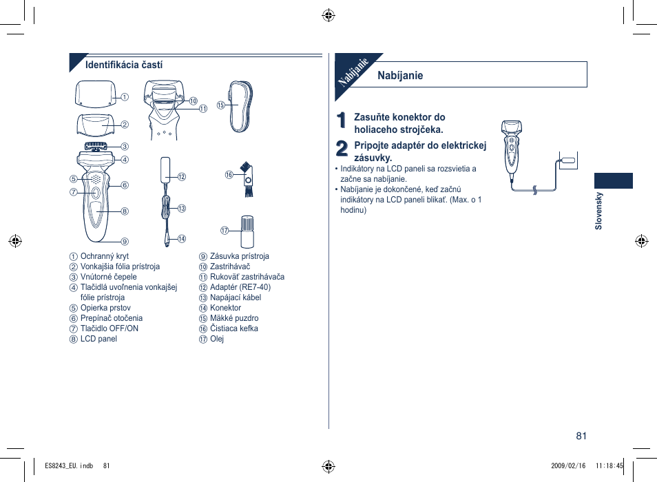 Nabíjanie | Panasonic ES8243 User Manual | Page 81 / 116