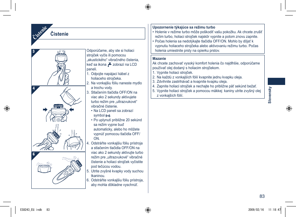 Čistenie | Panasonic ES8243 User Manual | Page 83 / 116