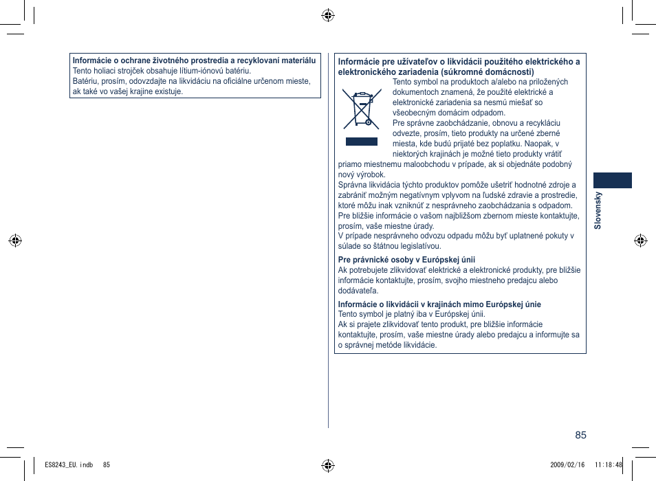 Panasonic ES8243 User Manual | Page 85 / 116