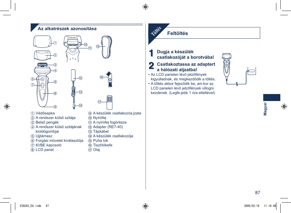 Töltés | Panasonic ES8243 User Manual | Page 87 / 116