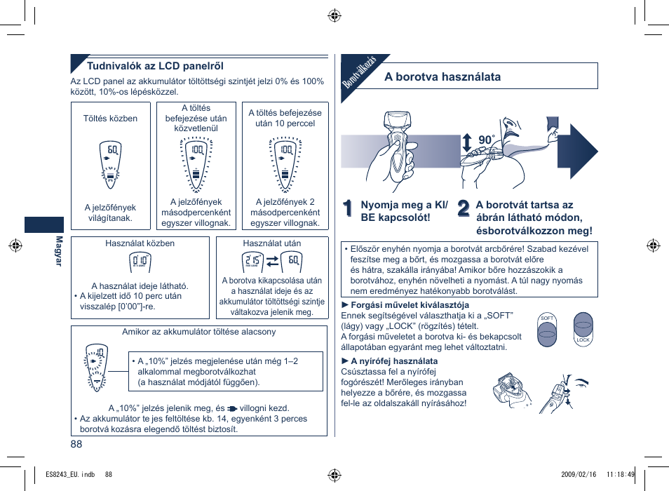 Borotválkozás | Panasonic ES8243 User Manual | Page 88 / 116