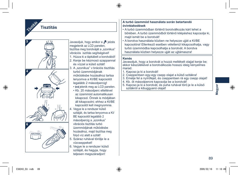 Tisztítás | Panasonic ES8243 User Manual | Page 89 / 116