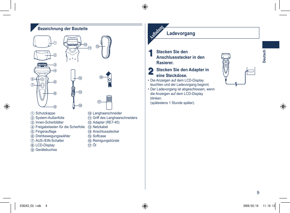 Aufladung | Panasonic ES8243 User Manual | Page 9 / 116