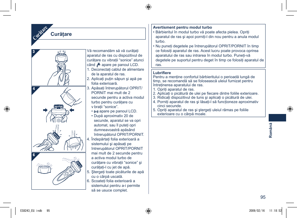 Curăţar e, Curăţare | Panasonic ES8243 User Manual | Page 95 / 116