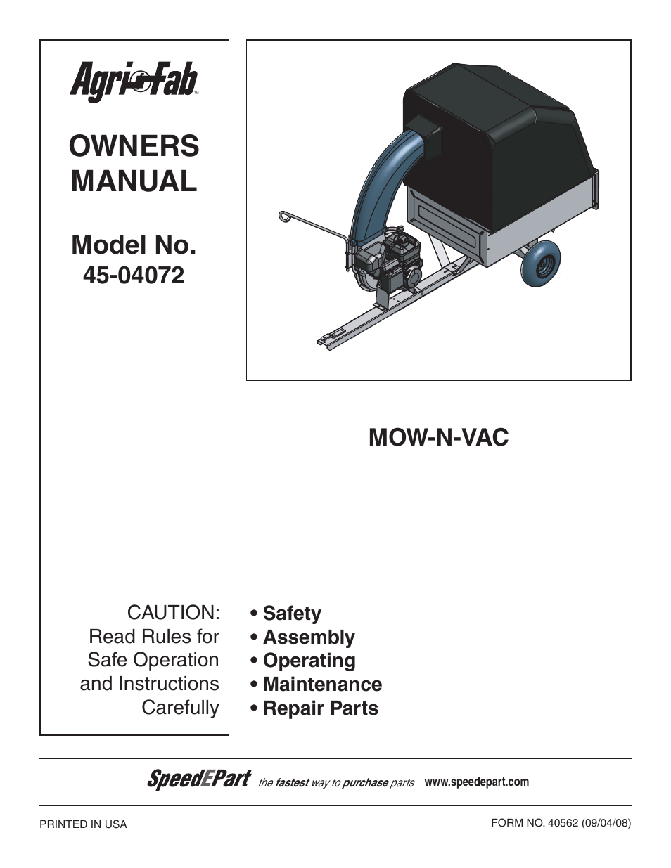 Agri-Fab Mow-N-Vac 45-04072 User Manual | 28 pages