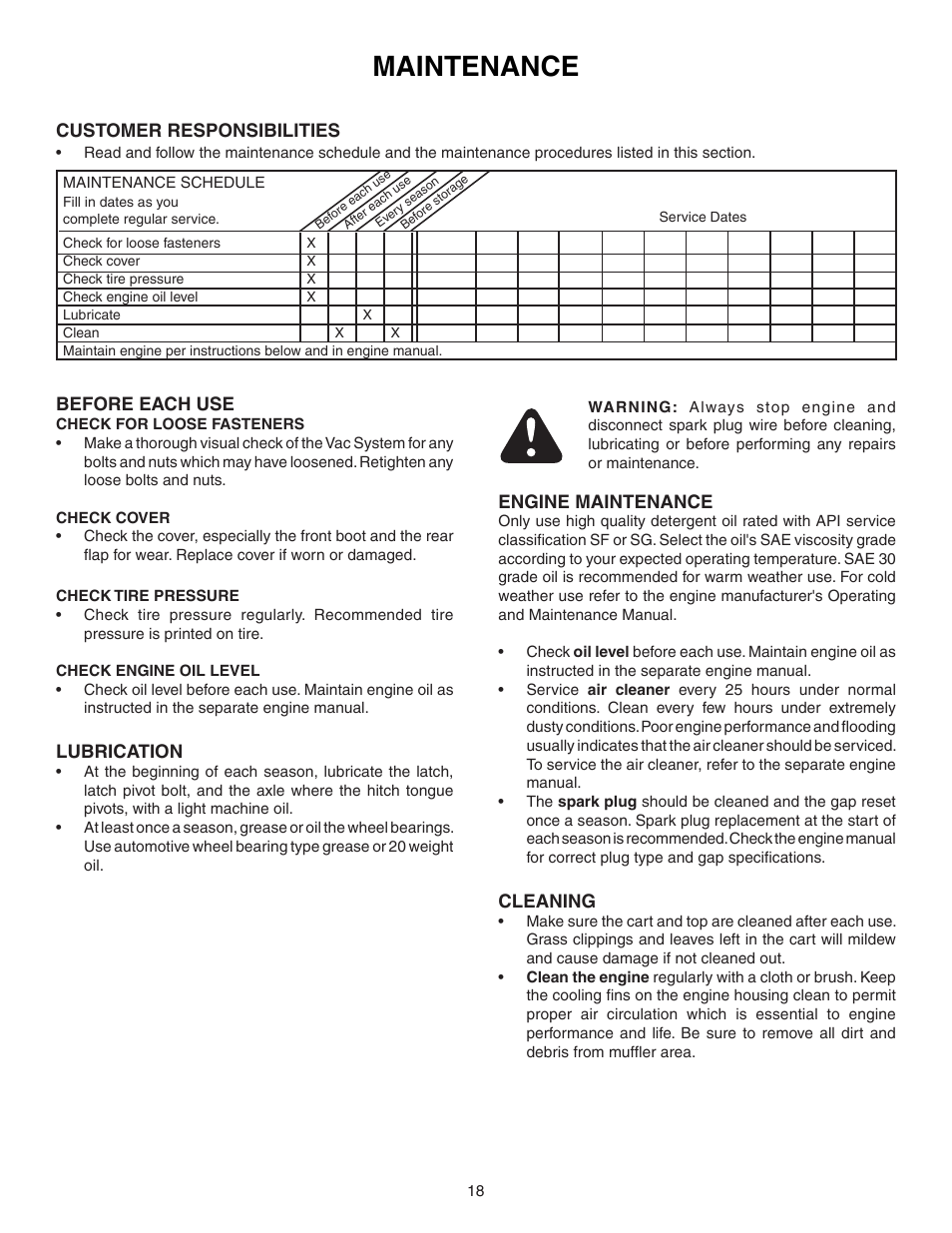 Maintenance | Agri-Fab Mow-N-Vac 45-04072 User Manual | Page 18 / 28