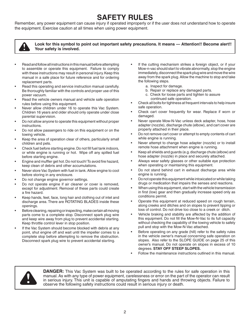 Safety rules | Agri-Fab Mow-N-Vac 45-04072 User Manual | Page 2 / 28