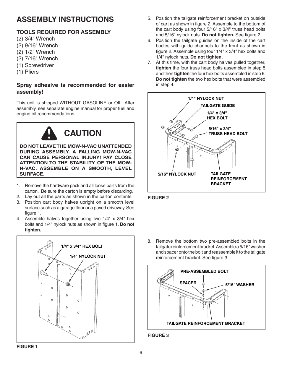 Caution, Assembly instructions | Agri-Fab Mow-N-Vac 45-04072 User Manual | Page 6 / 28
