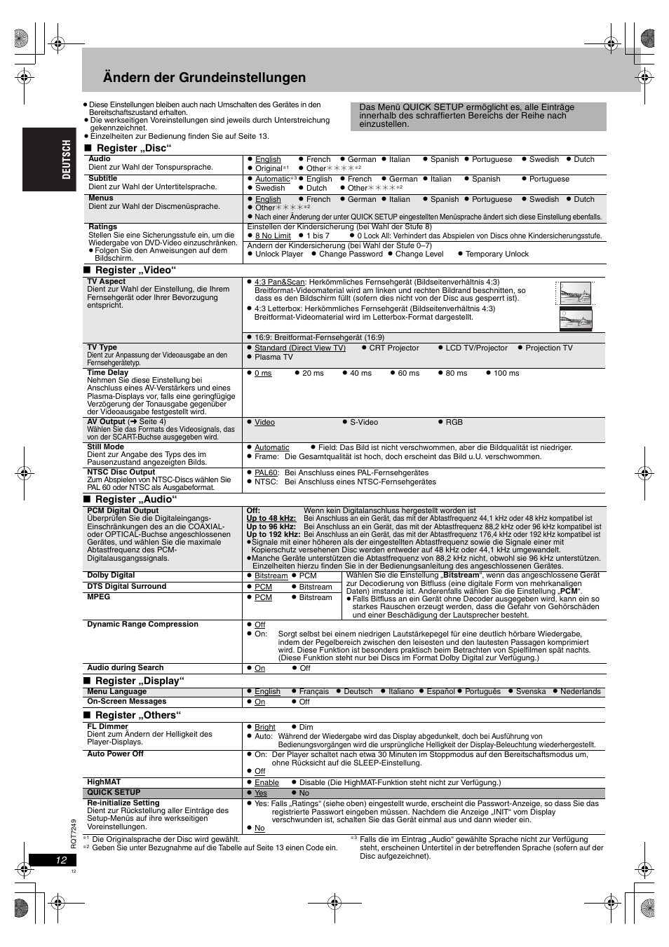 Ändern der grundeinstellungen | Panasonic DVDS47EG User Manual | Page 12 / 75