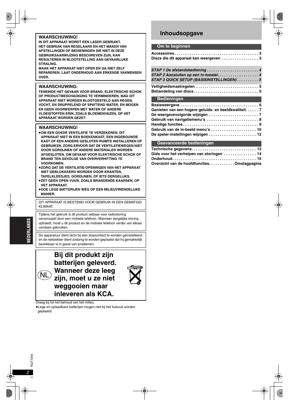 Inhoudsopgave | Panasonic DVDS47EG User Manual | Page 44 / 75