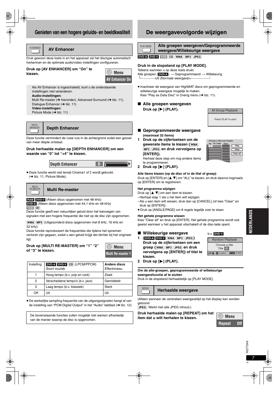 Genieten van een hogere geluids- en beeldkwaliteit, De weergavevolgorde wijzigen | Panasonic DVDS47EG User Manual | Page 49 / 75