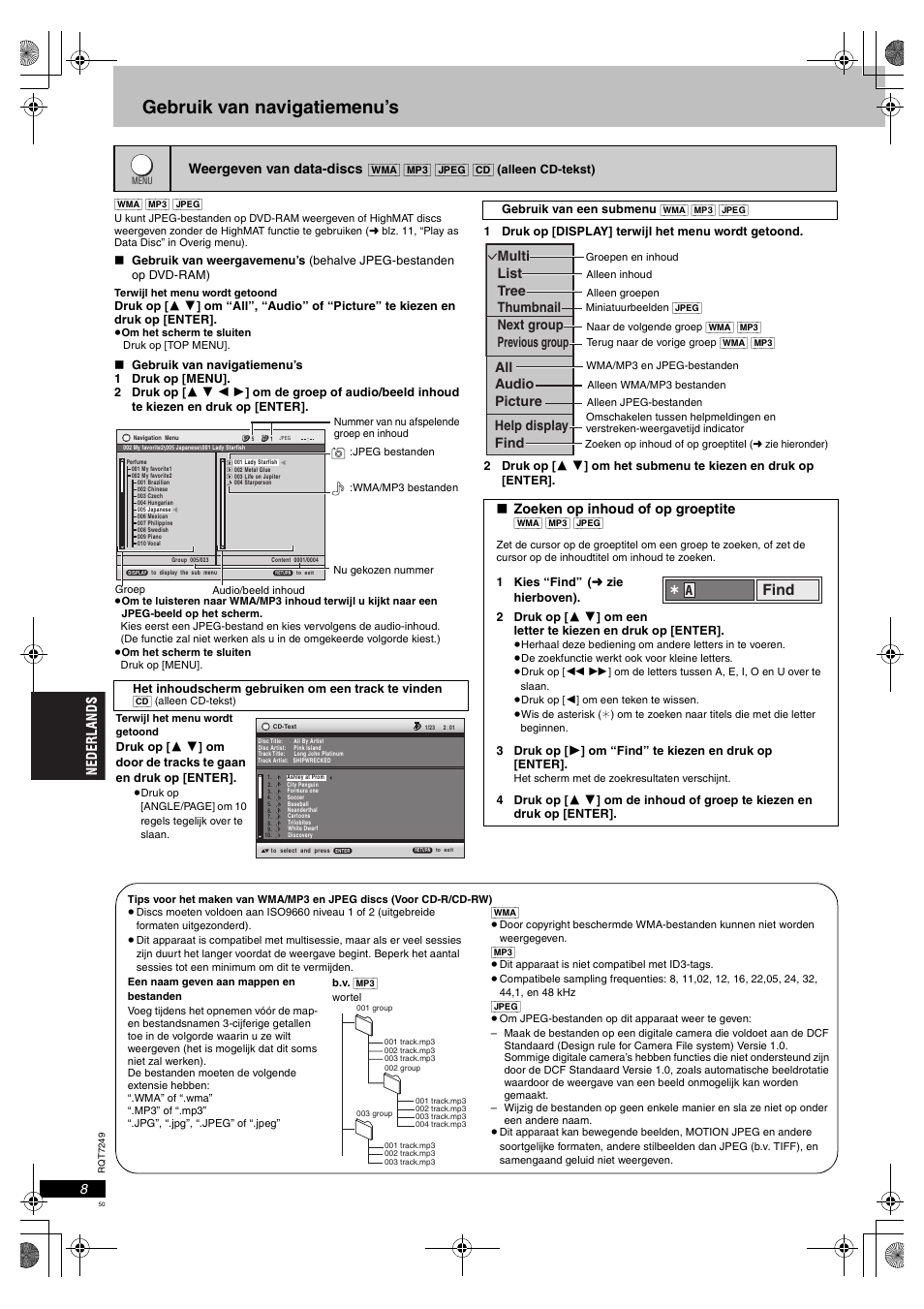 Gebruik van navigatiemenu’s, Find | Panasonic DVDS47EG User Manual | Page 50 / 75