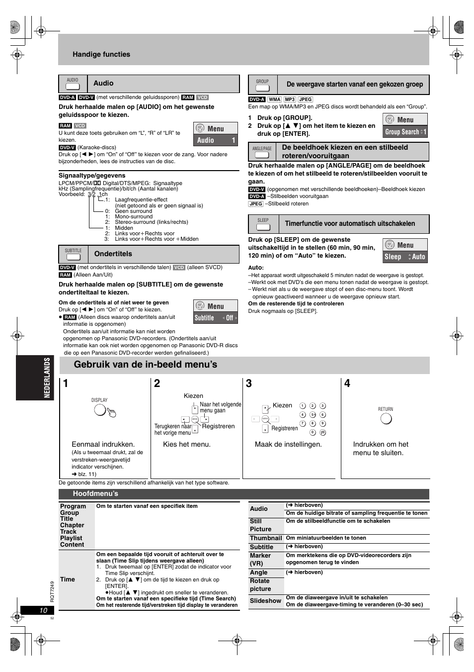 Gebruik van de in-beeld menu’s | Panasonic DVDS47EG User Manual | Page 52 / 75