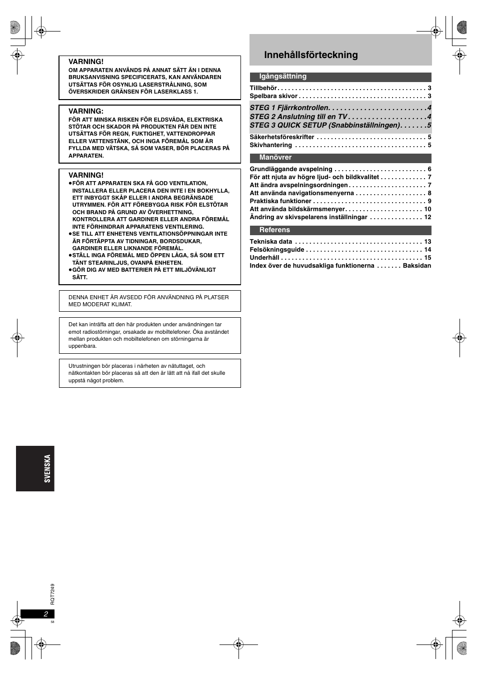 Innehållsförteckning | Panasonic DVDS47EG User Manual | Page 58 / 75