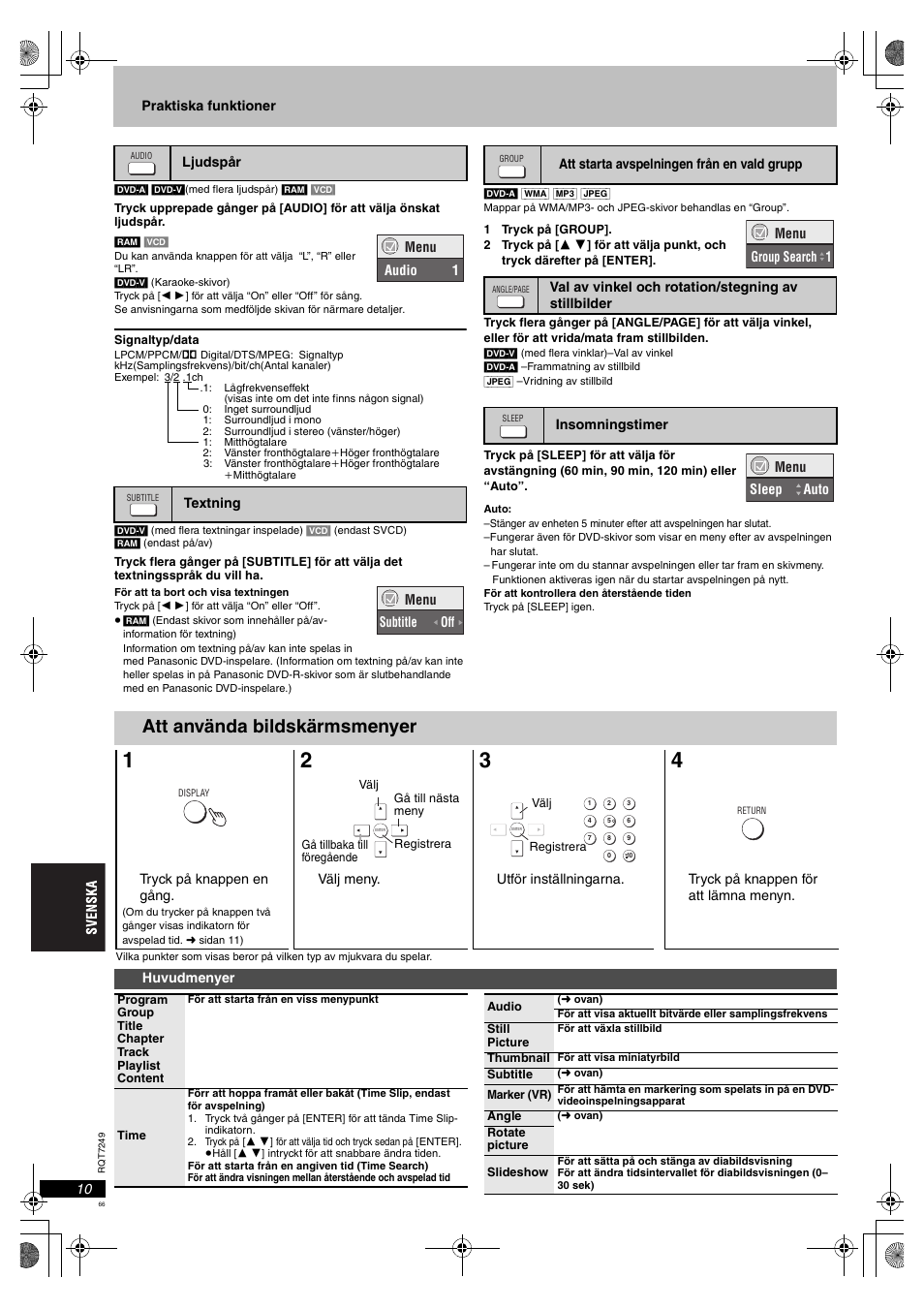 Att använda bildskärmsmenyer | Panasonic DVDS47EG User Manual | Page 66 / 75