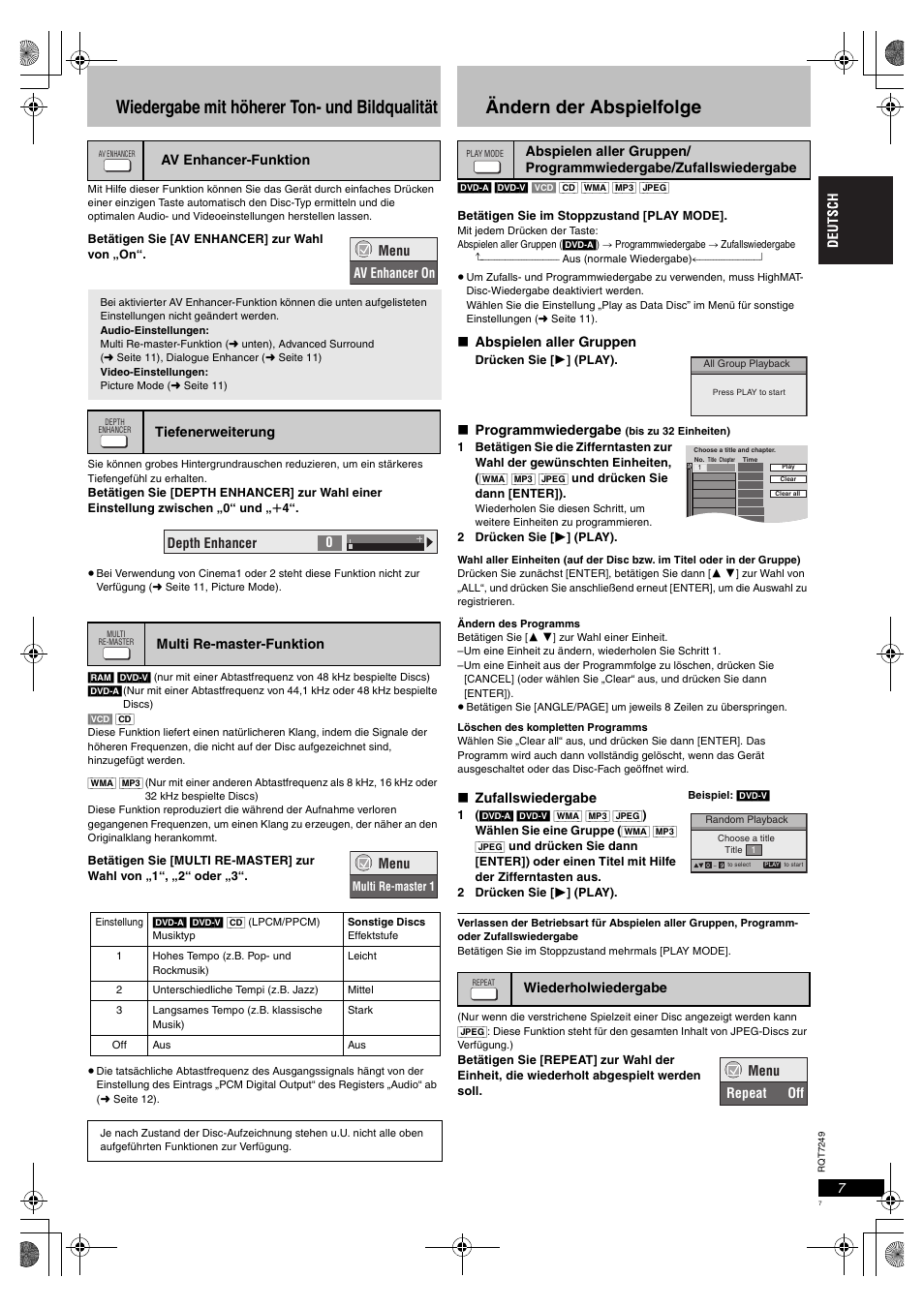 Wiedergabe mit höherer ton- und bildqualität, Ändern der abspielfolge | Panasonic DVDS47EG User Manual | Page 7 / 75