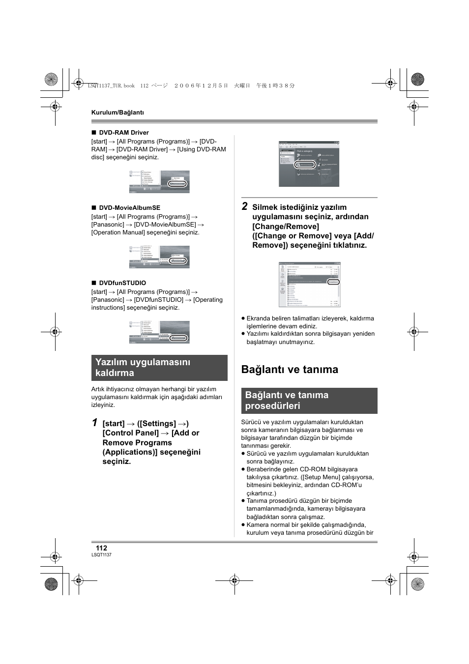 Bağlantı ve tanıma | Panasonic VDRD310EG User Manual | Page 112 / 124