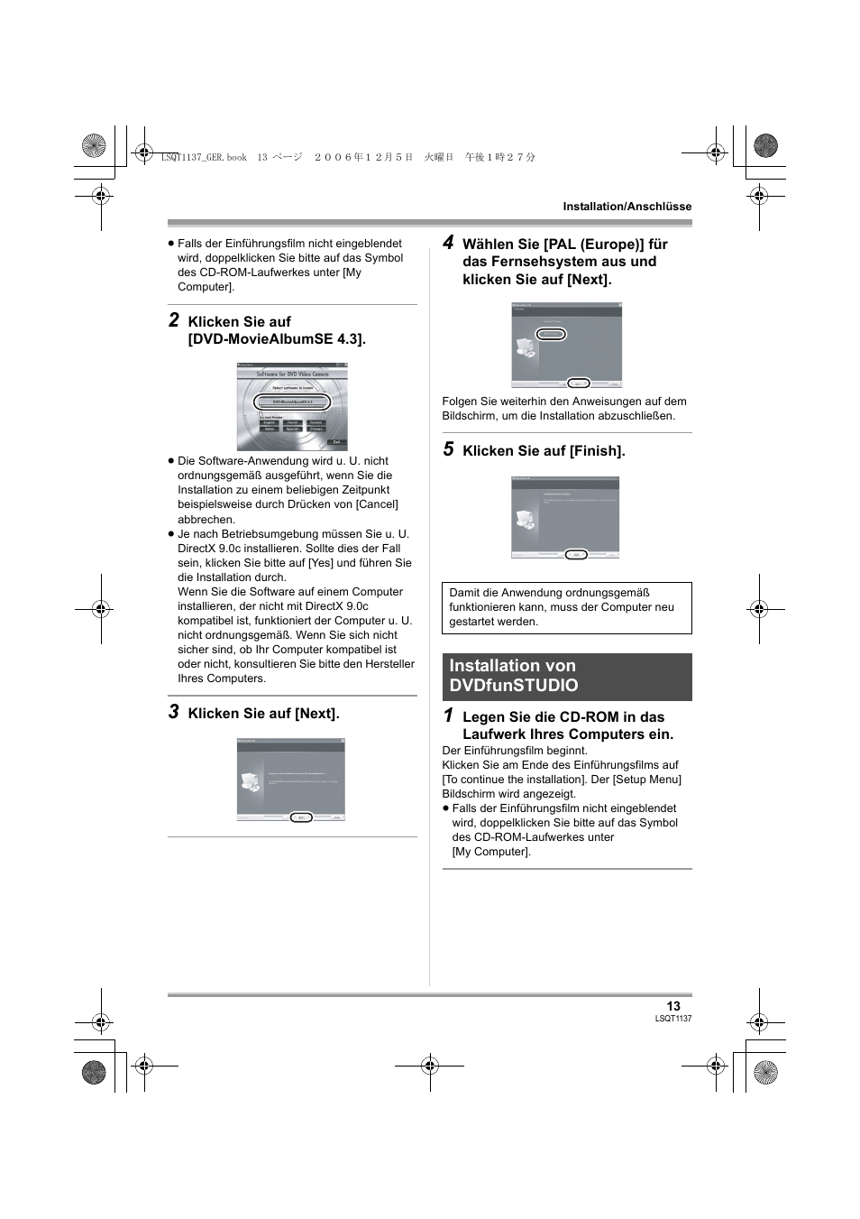 Installation von dvdfunstudio | Panasonic VDRD310EG User Manual | Page 13 / 124