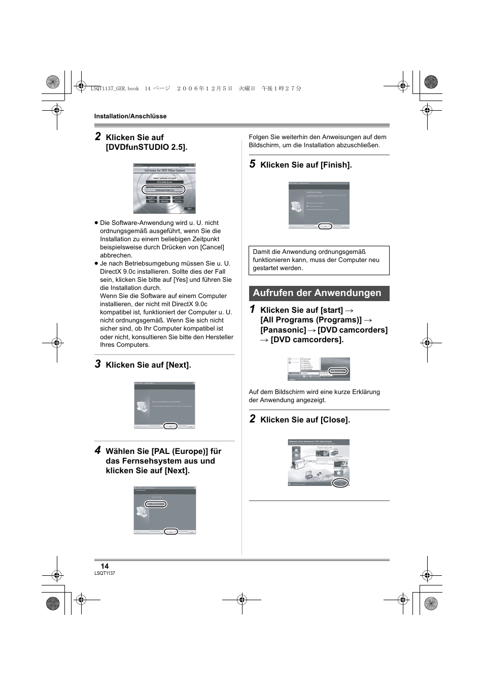 Aufrufen der anwendungen | Panasonic VDRD310EG User Manual | Page 14 / 124