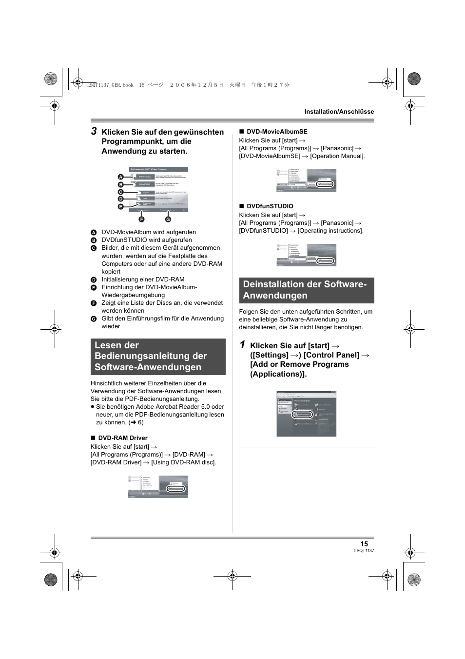 Deinstallation der software- anwendungen | Panasonic VDRD310EG User Manual | Page 15 / 124