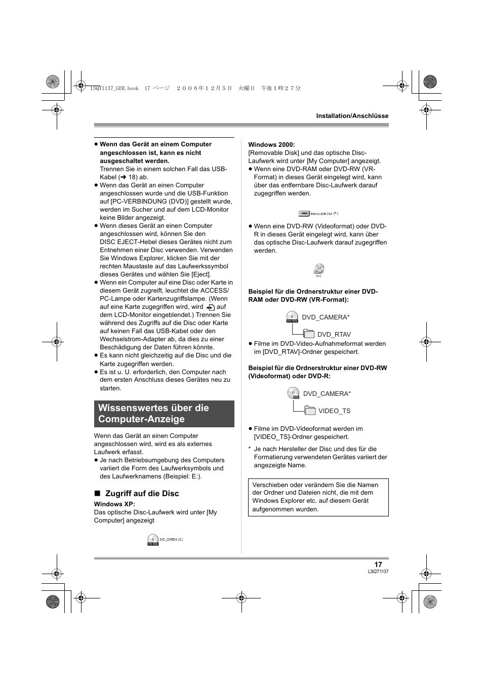 Wissenswertes über die computer-anzeige | Panasonic VDRD310EG User Manual | Page 17 / 124