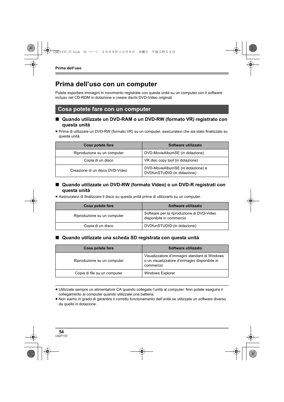 Prima dell’uso con un computer, Cosa potete fare con un computer | Panasonic VDRD310EG User Manual | Page 54 / 124