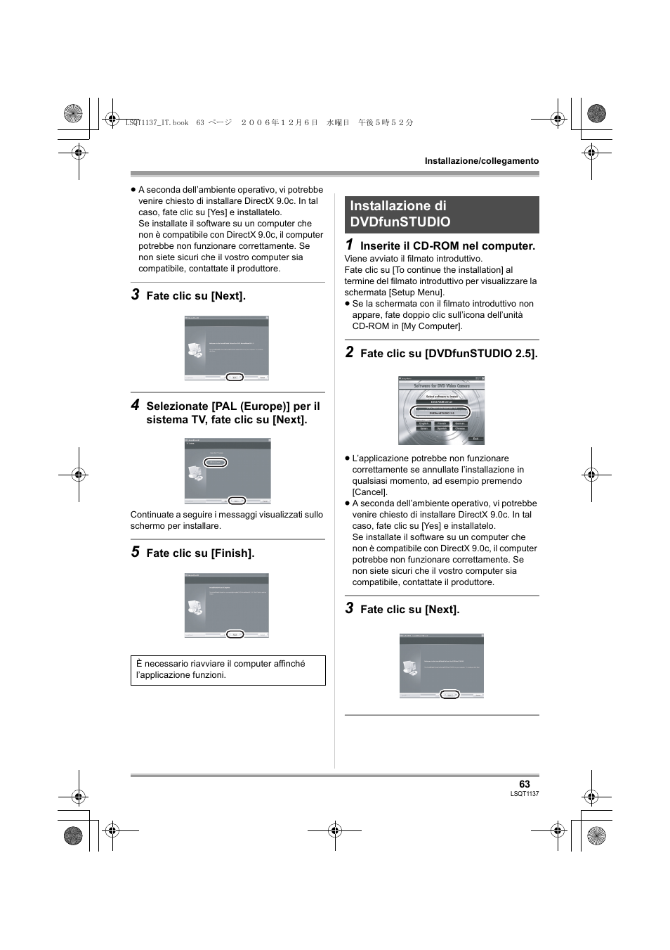 Installazione di dvdfunstudio | Panasonic VDRD310EG User Manual | Page 63 / 124