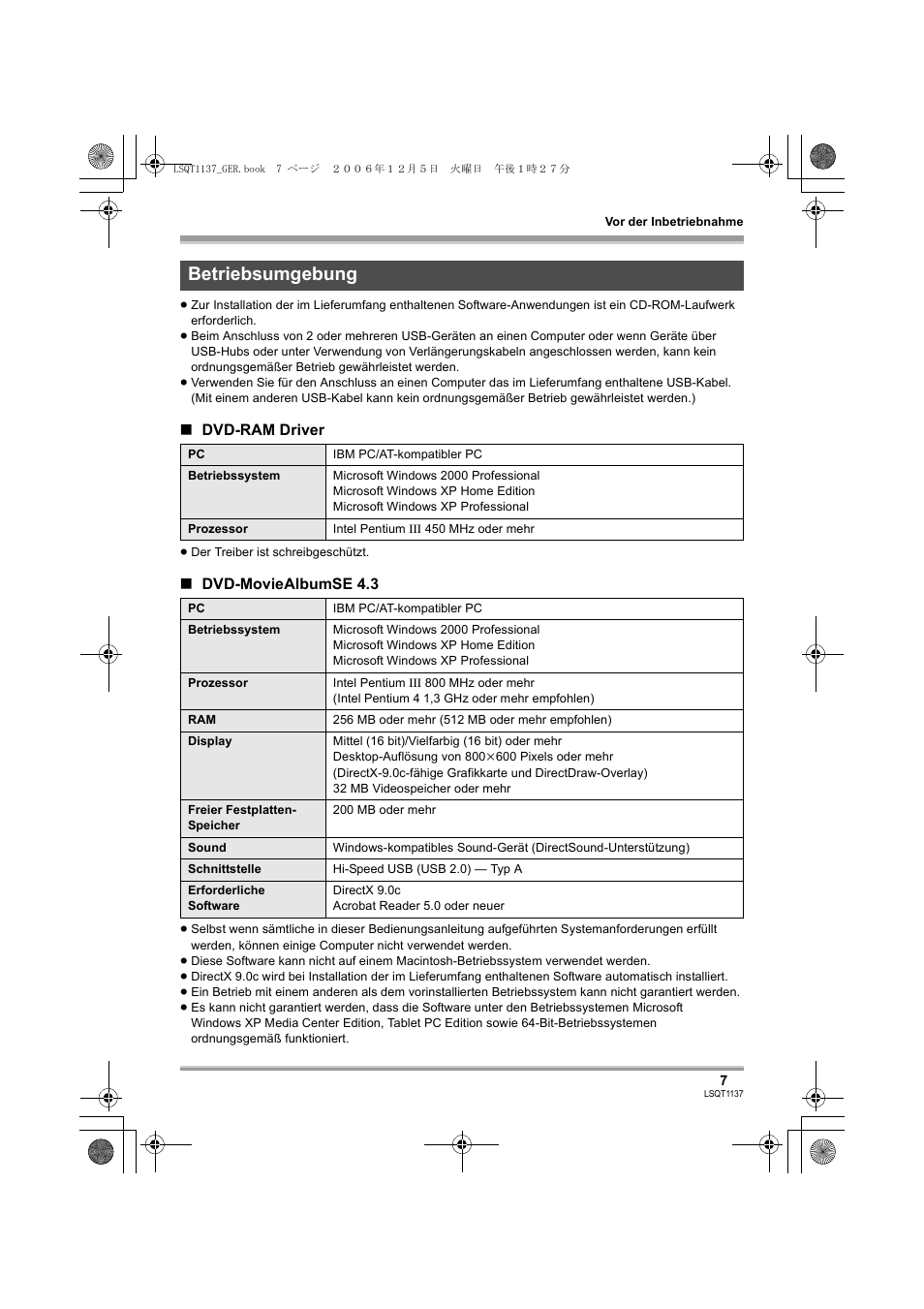 Betriebsumgebung | Panasonic VDRD310EG User Manual | Page 7 / 124
