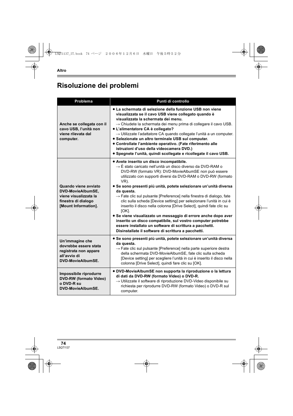 Risoluzione dei problemi | Panasonic VDRD310EG User Manual | Page 74 / 124