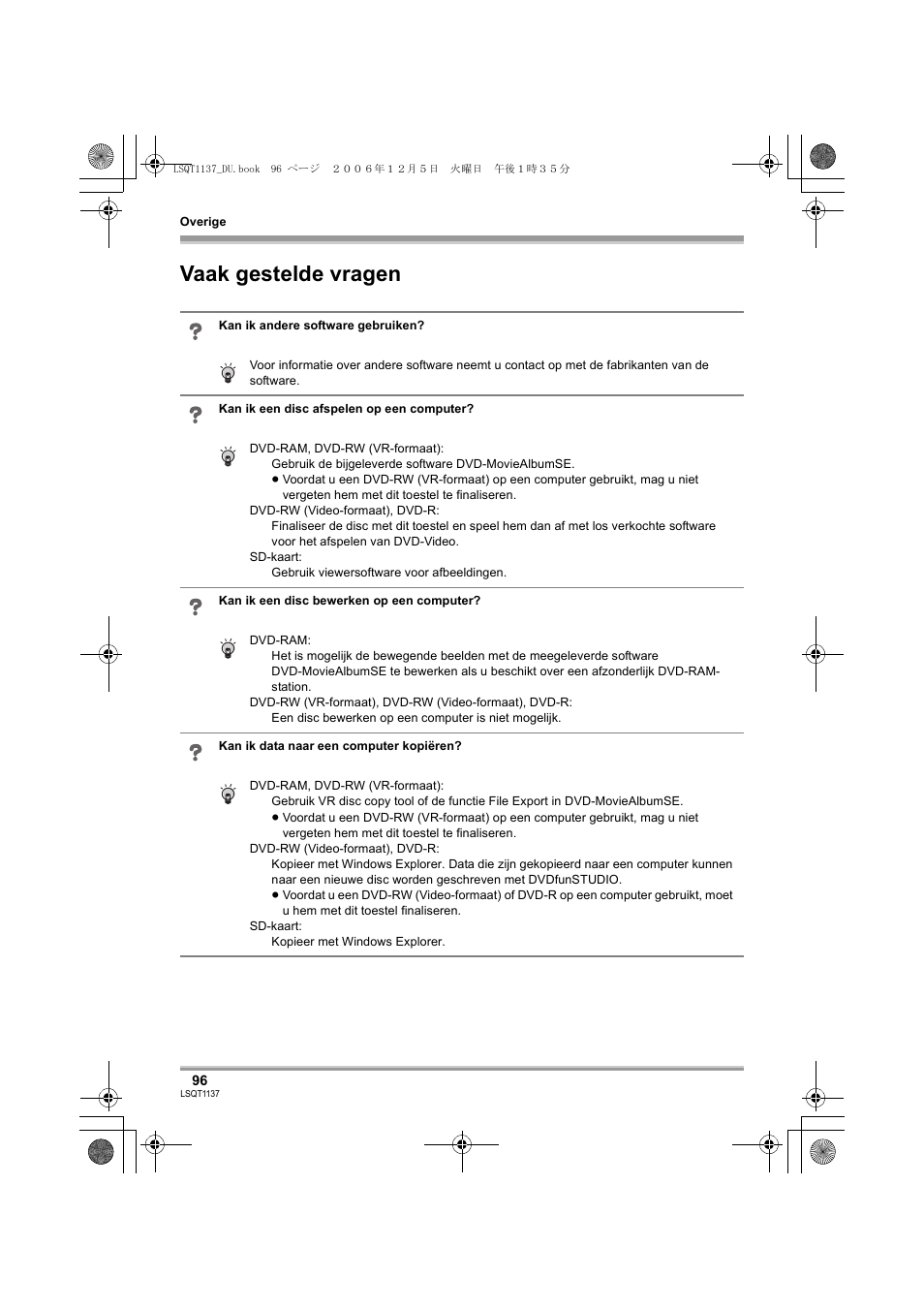 Vaak gestelde vragen | Panasonic VDRD310EG User Manual | Page 96 / 124