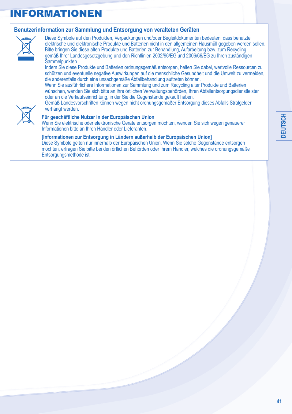 Informationen | Panasonic WHSXC12D6E51 User Manual | Page 41 / 92