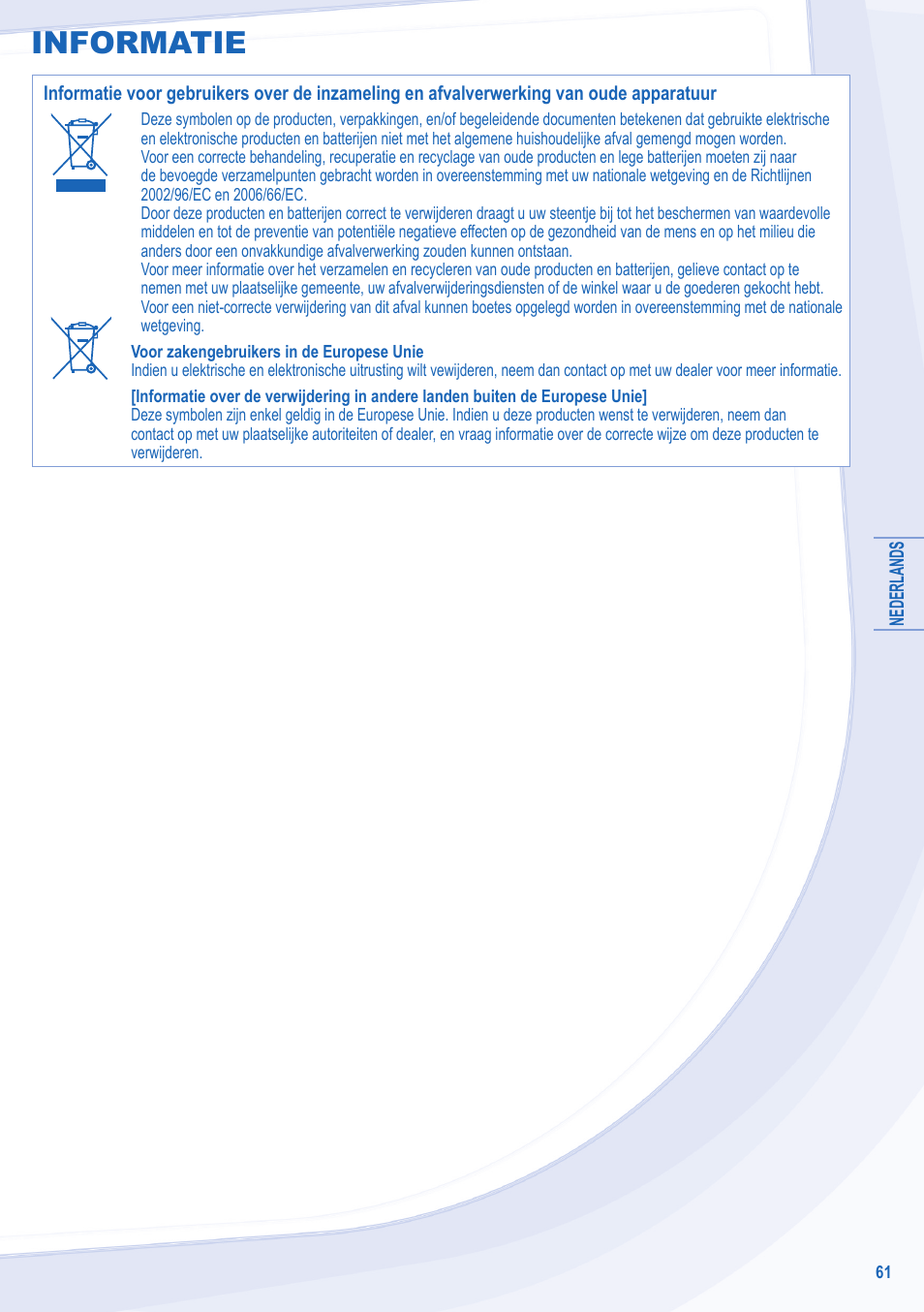 Informatie | Panasonic WHSXC12D6E51 User Manual | Page 61 / 92
