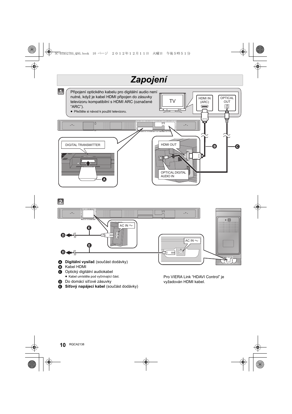 Zapojení | Panasonic SCHTB527EG User Manual | Page 10 / 24
