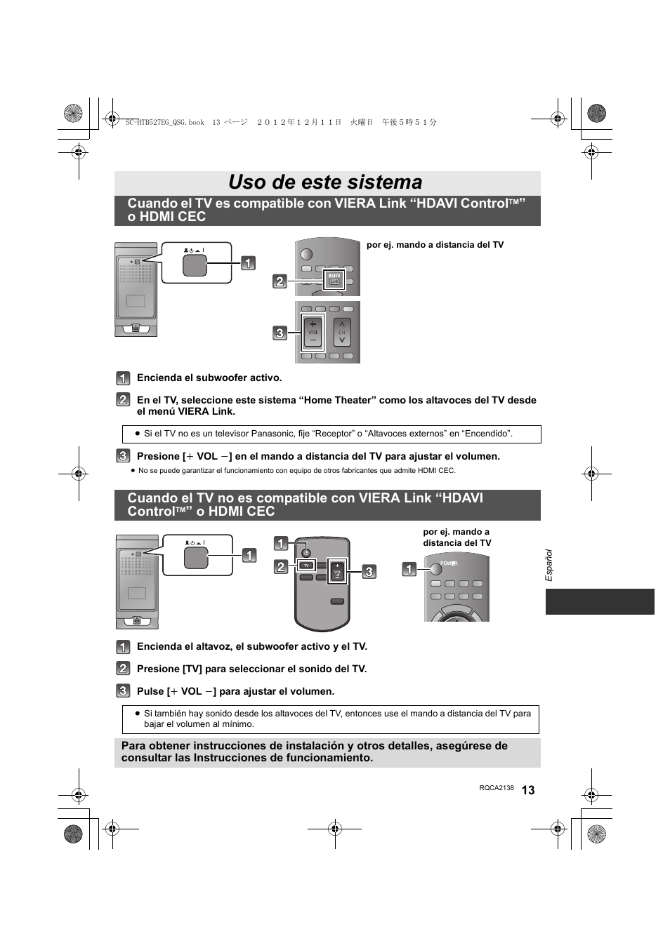 Uso de este sistema, O hdmi cec | Panasonic SCHTB527EG User Manual | Page 13 / 24