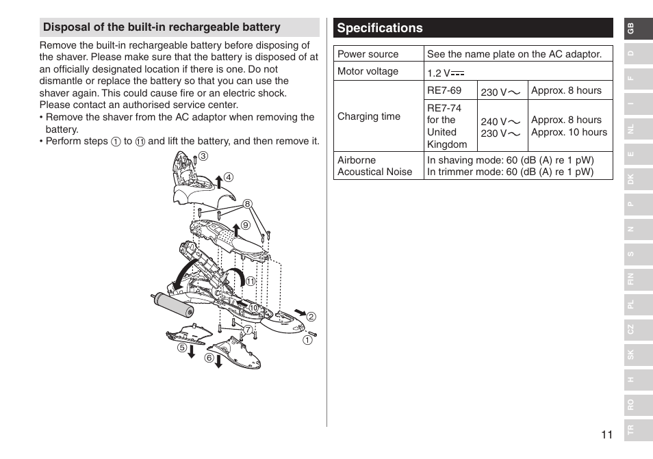 Specifications | Panasonic ESSL41 User Manual | Page 11 / 138