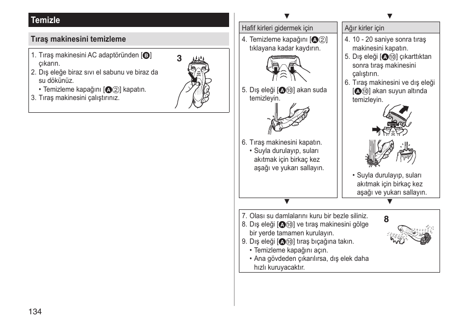 Temizle | Panasonic ESSL41 User Manual | Page 134 / 138