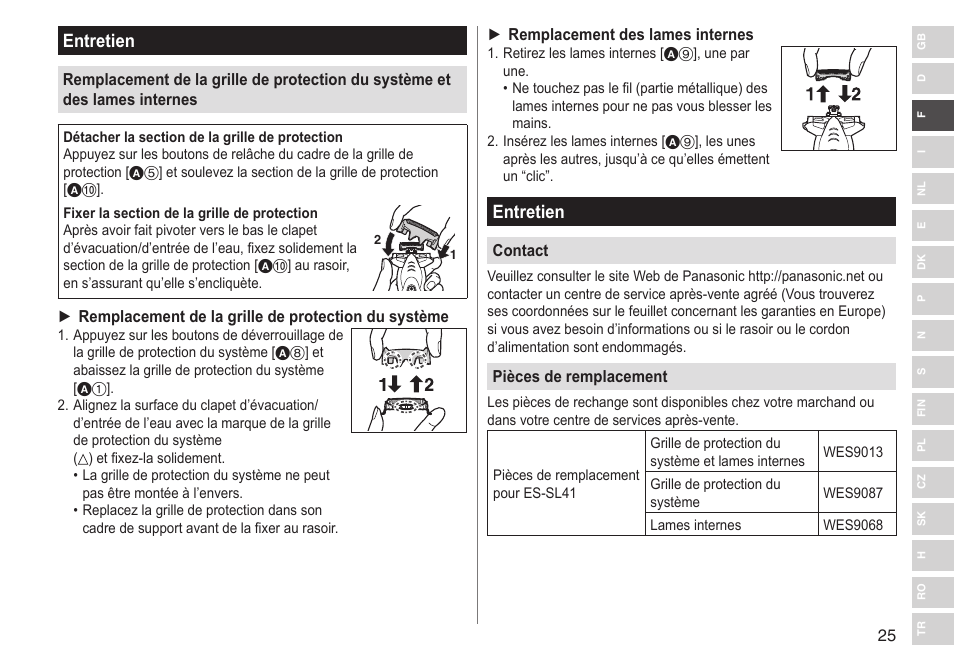 Entretien | Panasonic ESSL41 User Manual | Page 25 / 138