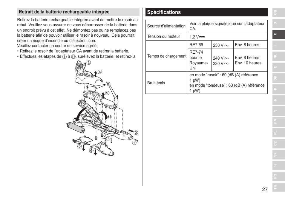 Spécifications | Panasonic ESSL41 User Manual | Page 27 / 138