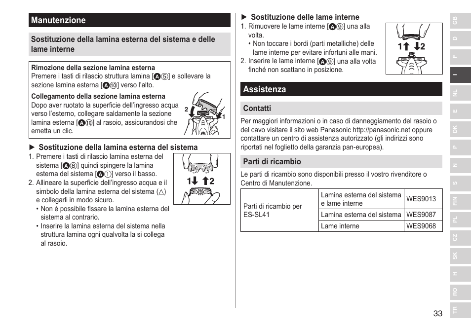 Manutenzione, Assistenza | Panasonic ESSL41 User Manual | Page 33 / 138