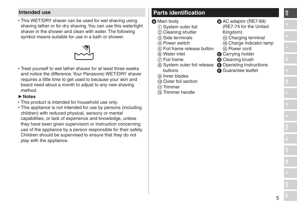 Parts identification | Panasonic ESSL41 User Manual | Page 5 / 138