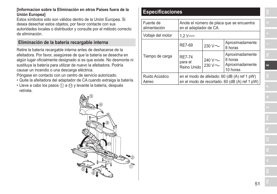 Especificaciones | Panasonic ESSL41 User Manual | Page 51 / 138