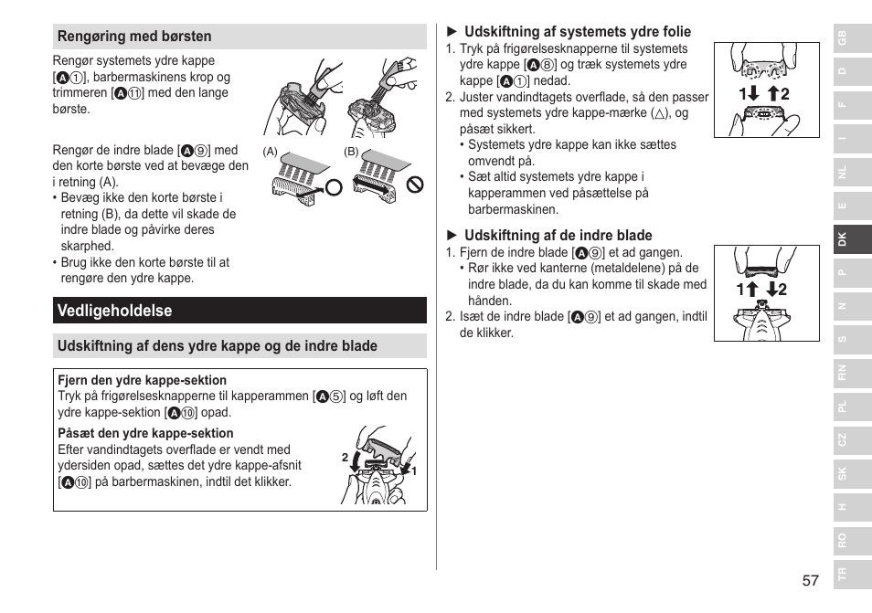 Vedligeholdelse | Panasonic ESSL41 User Manual | Page 57 / 138