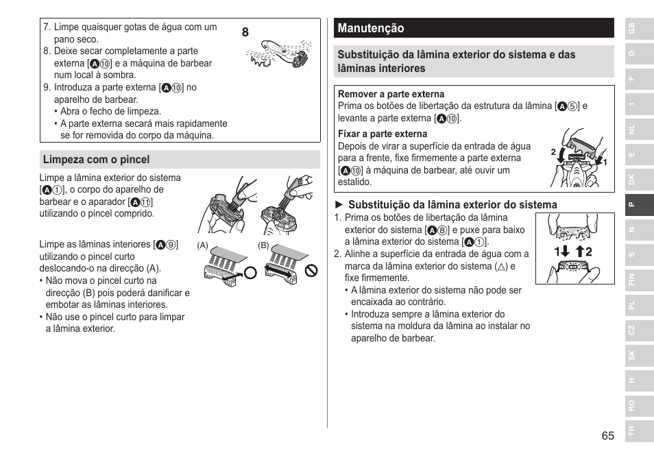 Manutenção | Panasonic ESSL41 User Manual | Page 65 / 138