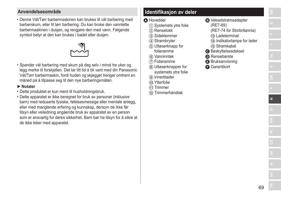 Identifikasjon av deler | Panasonic ESSL41 User Manual | Page 69 / 138