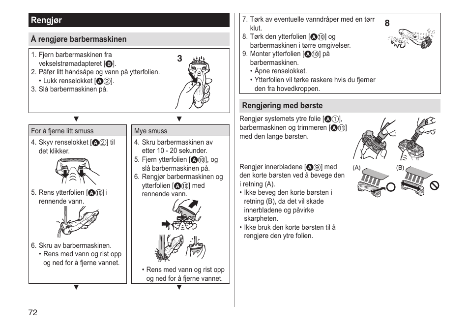 Rengjør | Panasonic ESSL41 User Manual | Page 72 / 138