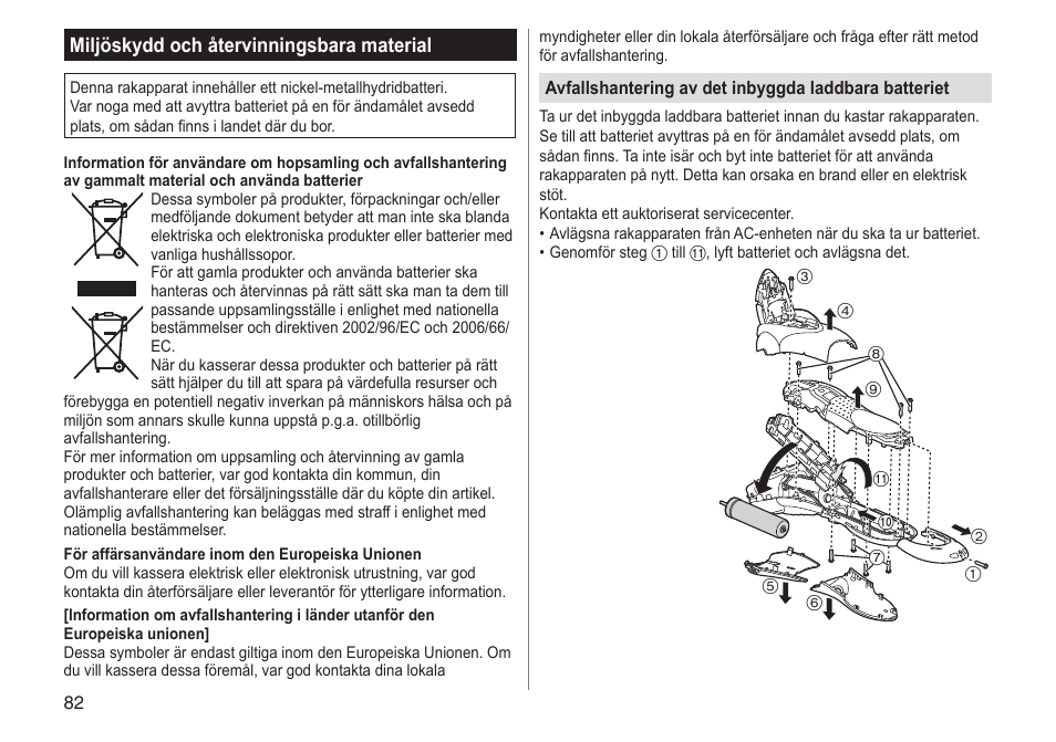 Miljöskydd och återvinningsbara material | Panasonic ESSL41 User Manual | Page 82 / 138