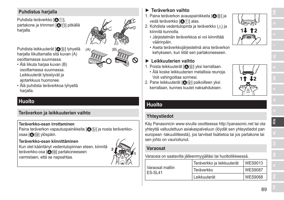 Huolto | Panasonic ESSL41 User Manual | Page 89 / 138