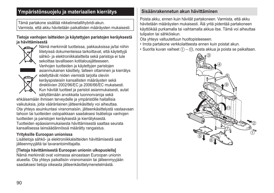 Ympäristönsuojelu ja materiaalien kierrätys | Panasonic ESSL41 User Manual | Page 90 / 138