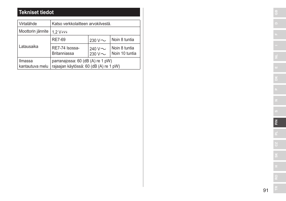 Tekniset tiedot | Panasonic ESSL41 User Manual | Page 91 / 138